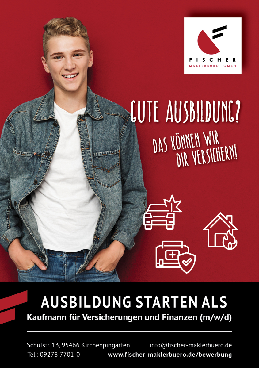 junger Mann in Jeanskluft wirbt um Ausbildung zum Versicherungskaufmann